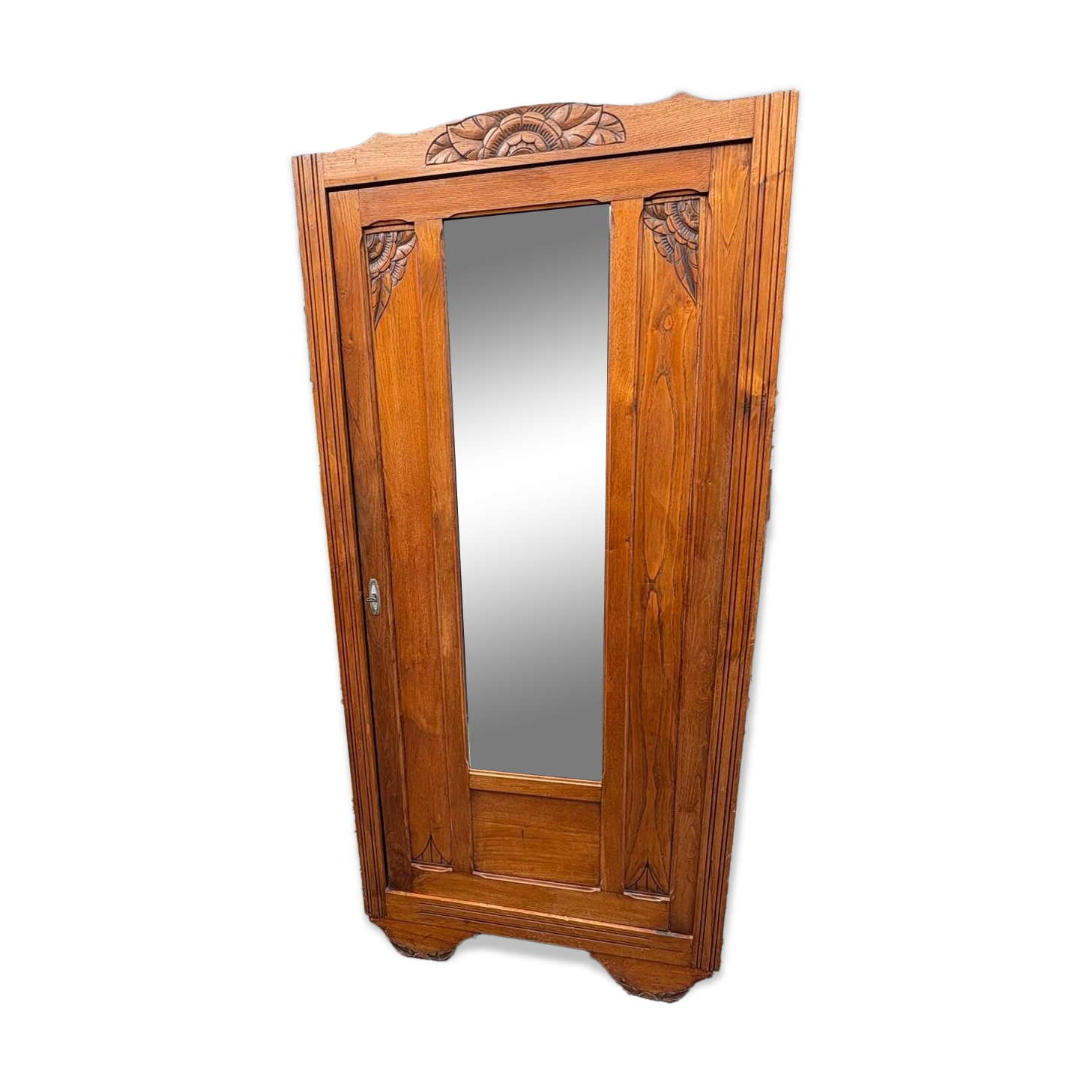 /Art Deco wardrobe with mirror in carved solid oak from the 20s/30s