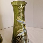 Paire de vases en verre émaillé avec libellule, attribués à Legras