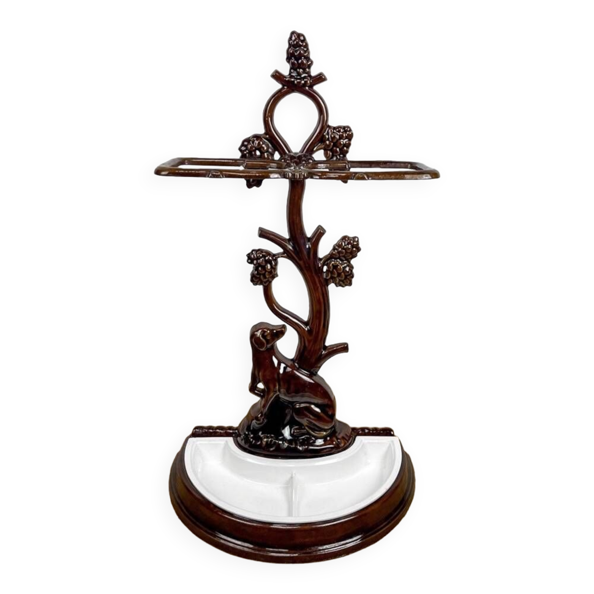 Art Nouveau umbrella stand or cane holder in enameled cast iron