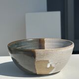White and glossy brown two-tone ceramic bowl, matt earth
