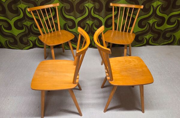 Lot de 4 chaises  bistrot campagnard ferme chalet 1960 vintage