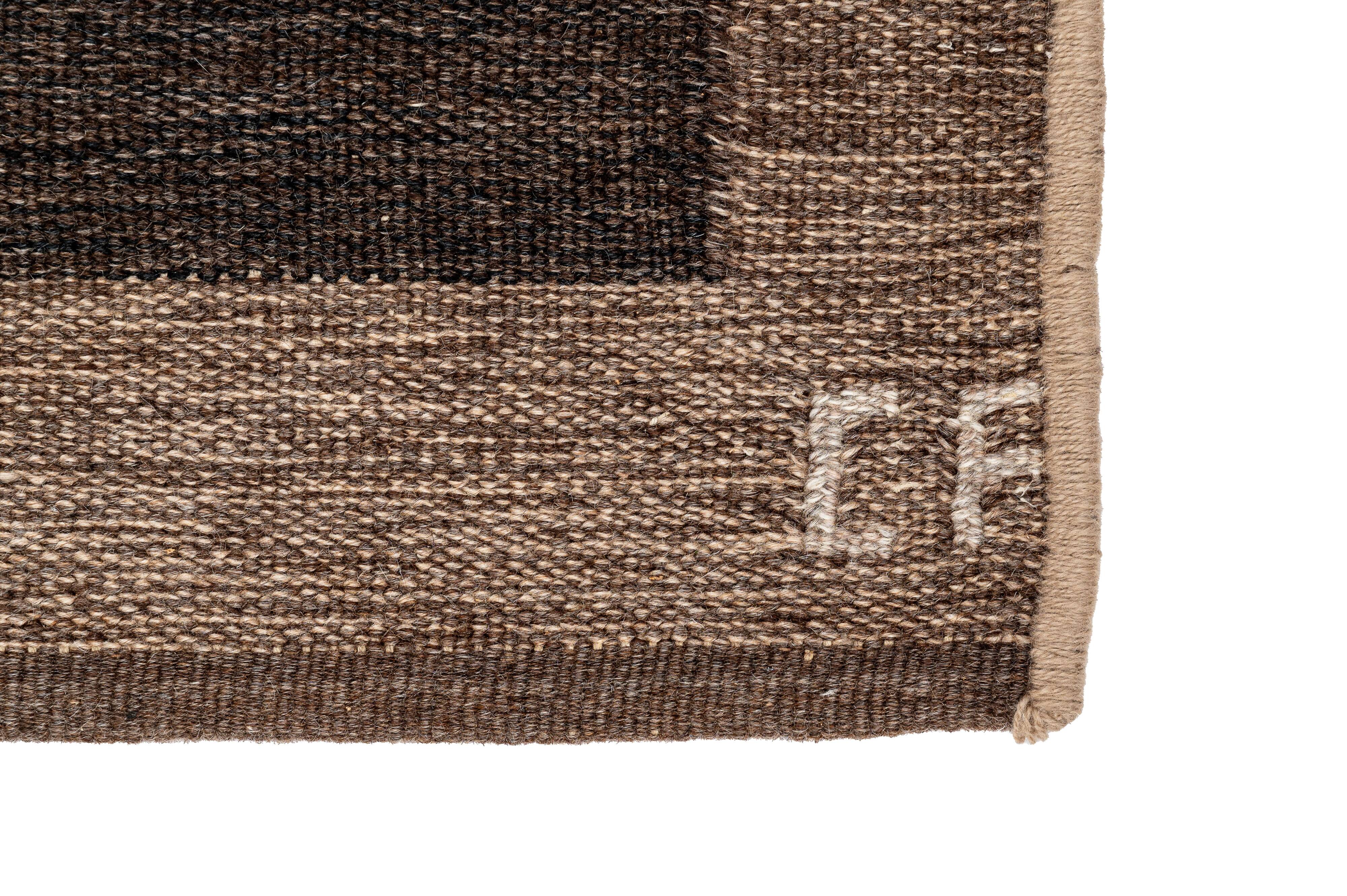 Scandinavian post modern flat weave rug by Curt Fors, signed.