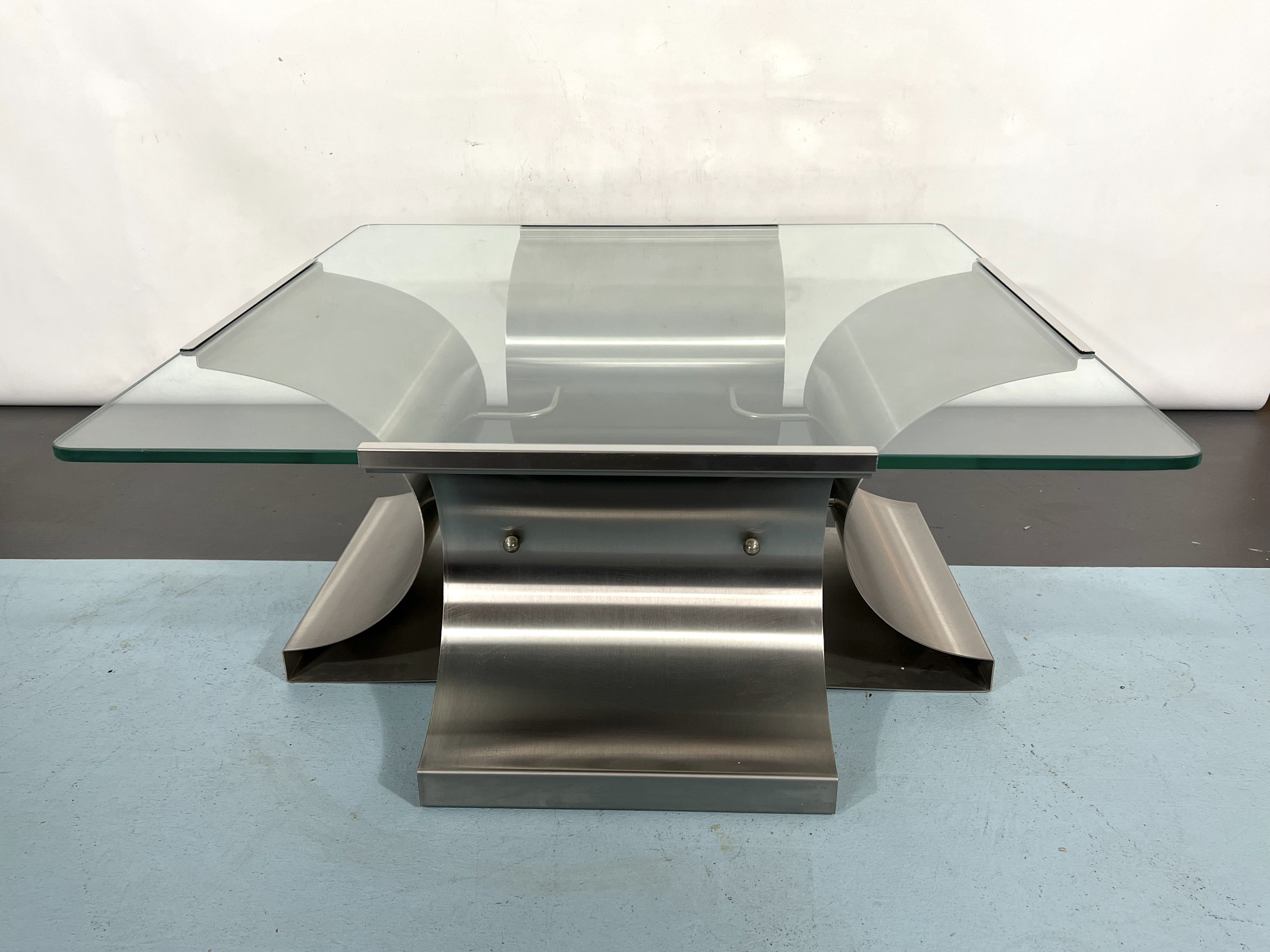 Coffee table in brushed steel 1970