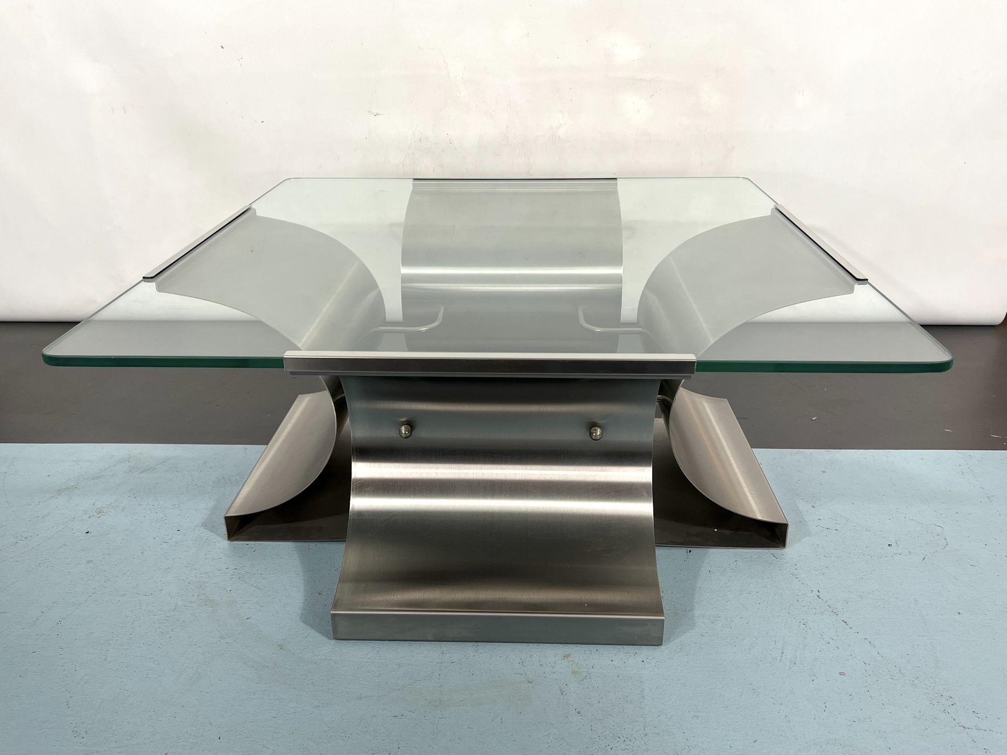 Coffee table in brushed steel 1970