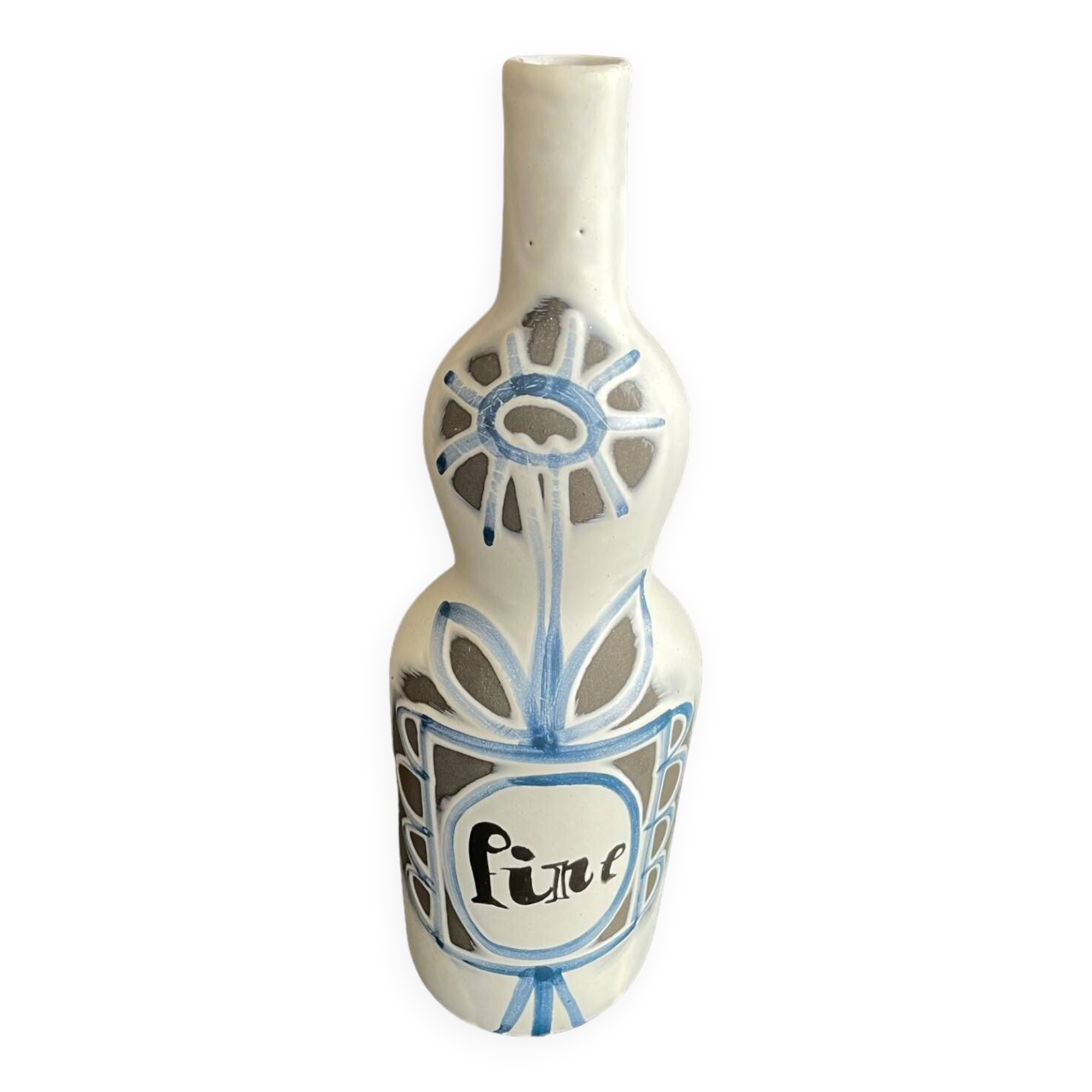 “Fine” earthenware bottle by Roger Capron Vallauris