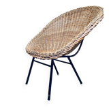 Wicker lounge chair in the style of Dirk Van Sliedregt for Rohé Noordwolde, Netherlands, 1960s.