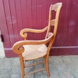 Fauteuil à crosses en bois et paillage - Style Louis Phillipe.