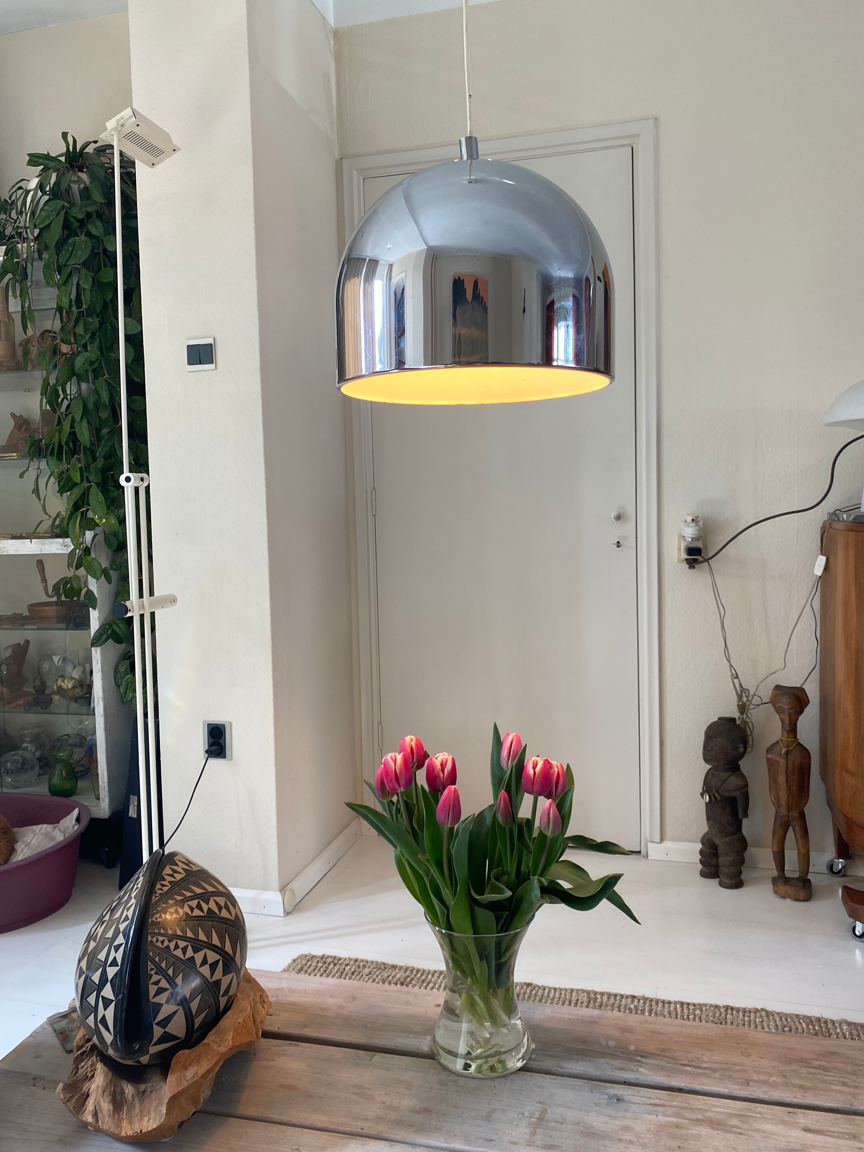 Large Mid-Century Space Age Bell Pendant in Chrome from Staff, 1970s