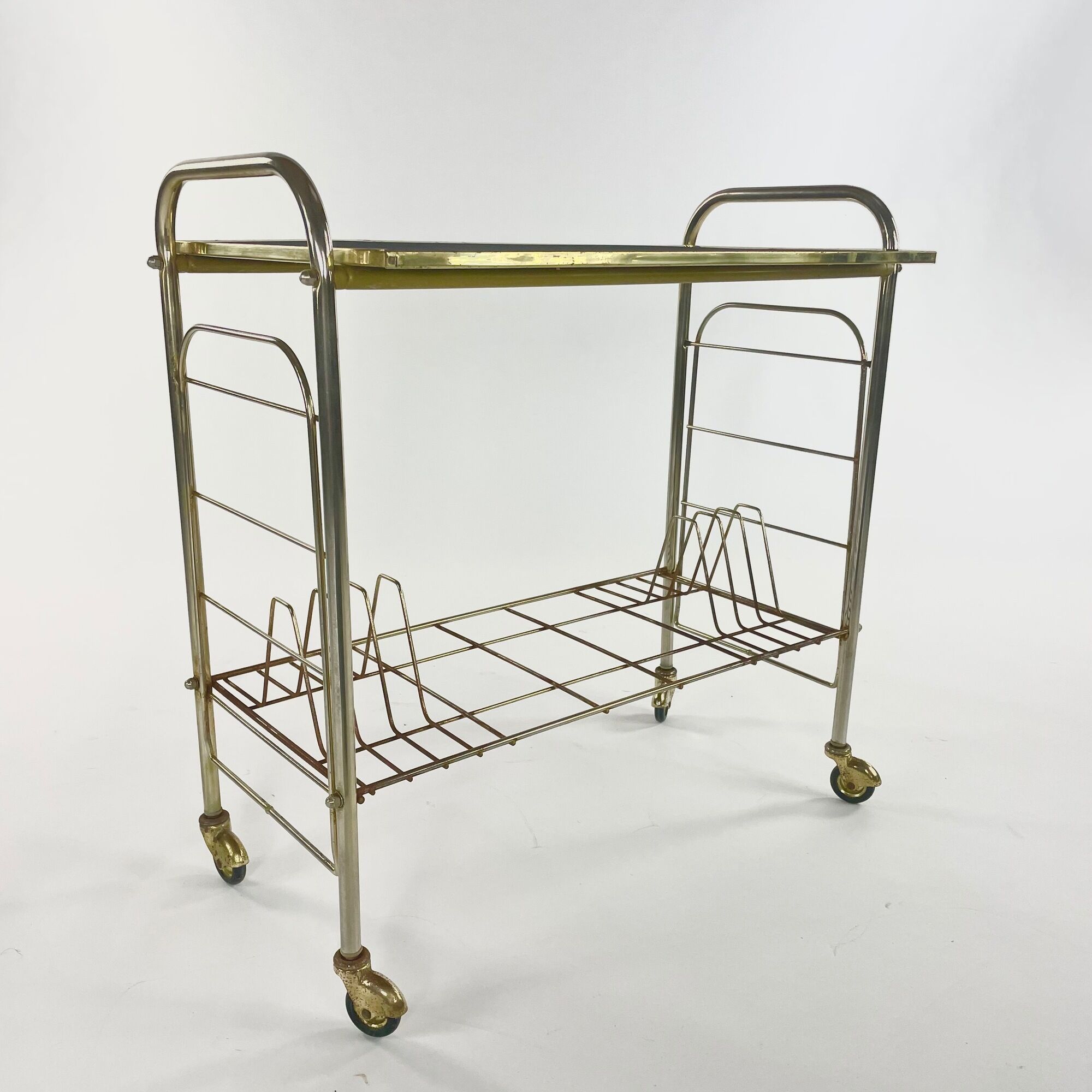 Hi_Fi furniture, brass and black velvet, circa 1970