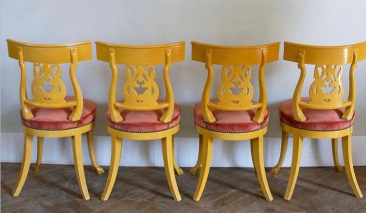 Set of 4 chairs, Italy, Gilded wood, Circa 1950
