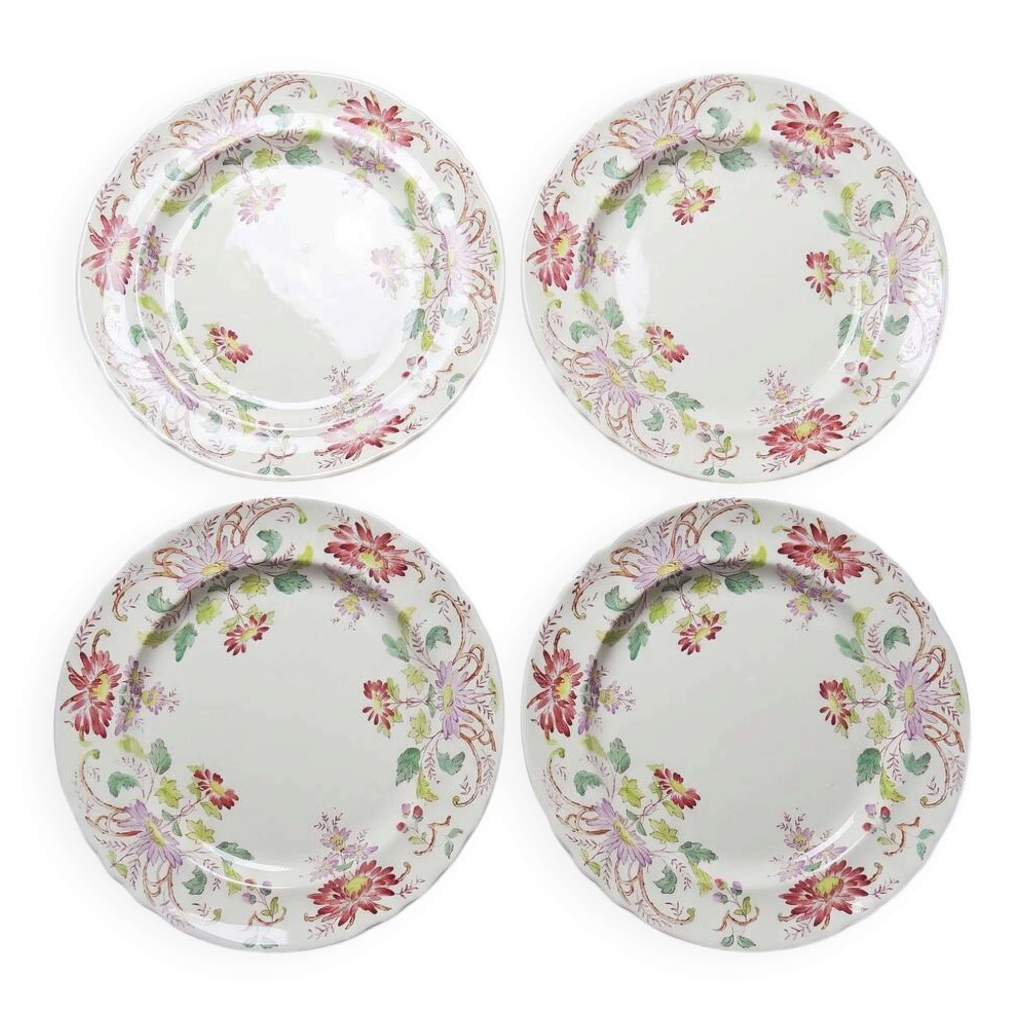 4 assiettes à dessert anciennes Longchamp Pâquerettes en terre de fer