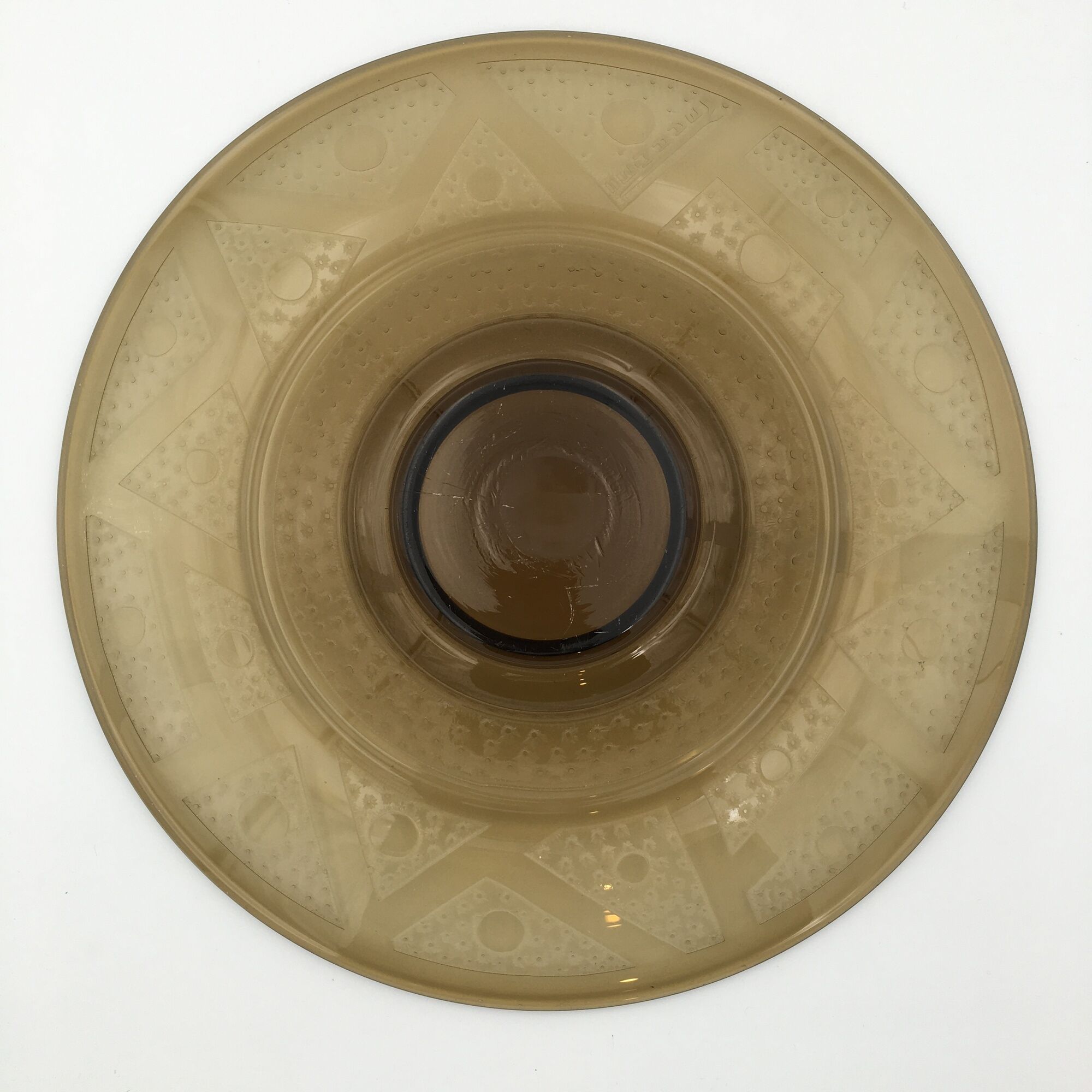 Smoked glass Art Deco cup signed Verame, with acid-engraved geometric decoration 1930