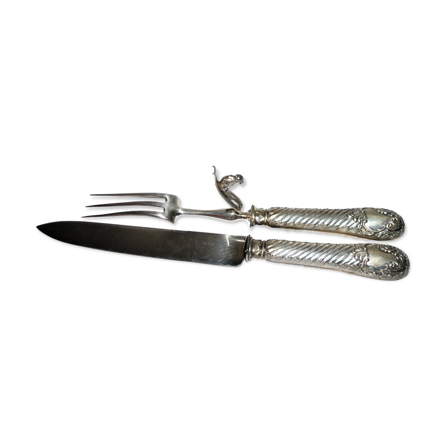 Rococo service cutlery in SILVER Minerve Armand Frenais 1900 Serving knife and fork