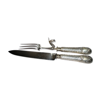 Rococo service cutlery in SILVER Minerve Armand Frenais 1900 Serving knife and fork