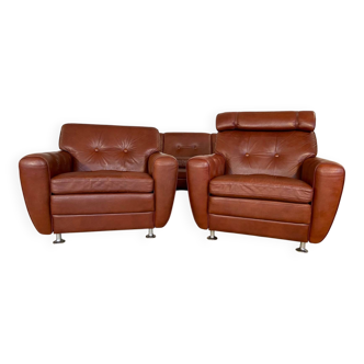 Fauteuils club vintage danois en cuir Svend Skipper, années 1970