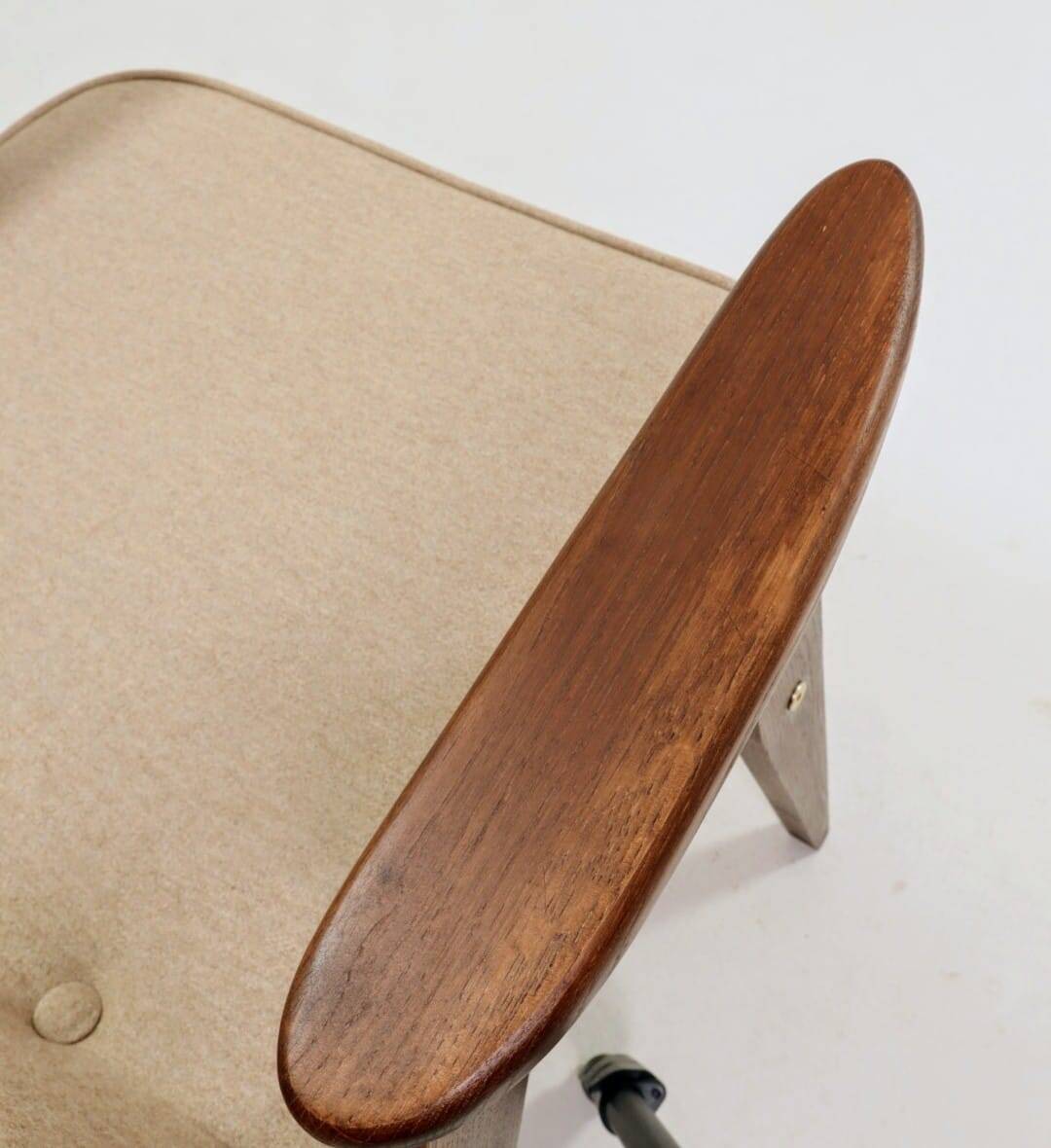 Vintage pair armchair, oak wood, wool upholstery, fully refurbished