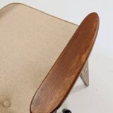 Vintage pair armchair, oak wood, wool upholstery, fully refurbished