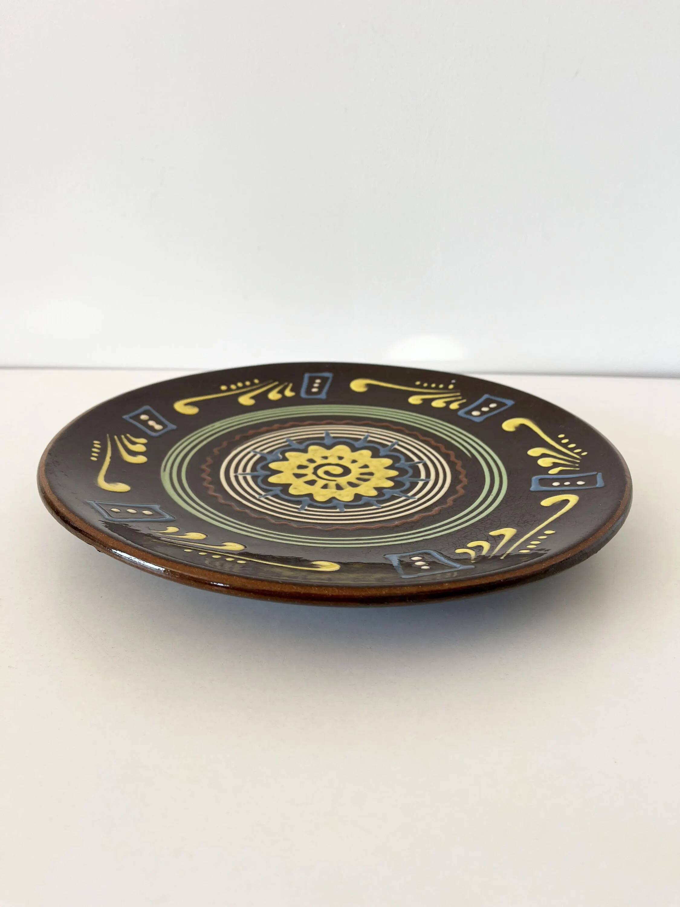 Large brown ceramic platter, 1960