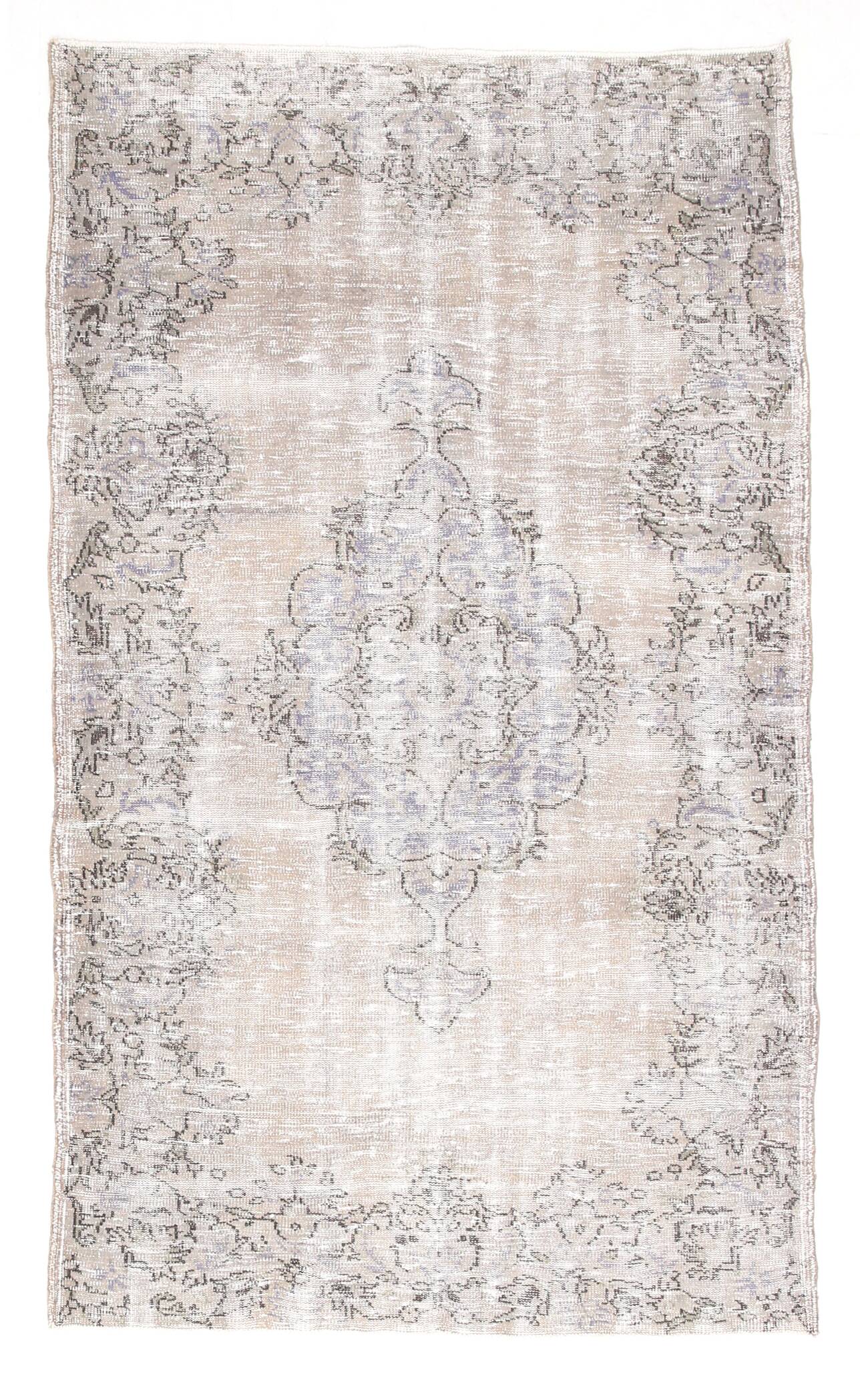 5x9 Rug For Living Room Gray Blue Handmade Wool Antique Turkish Rug, 156x264Cm