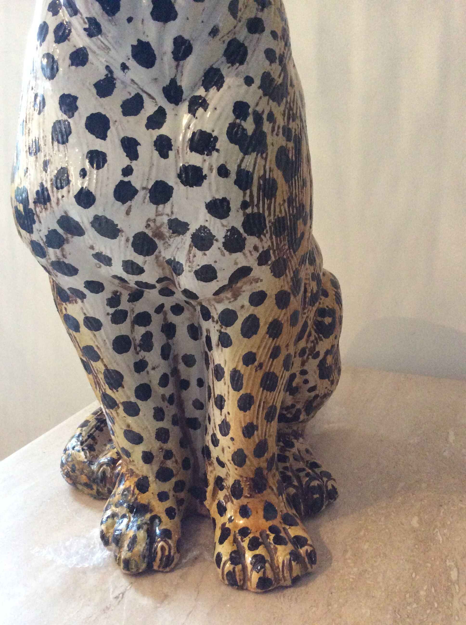 Enamelled terracotta leopard from the 60s Italy