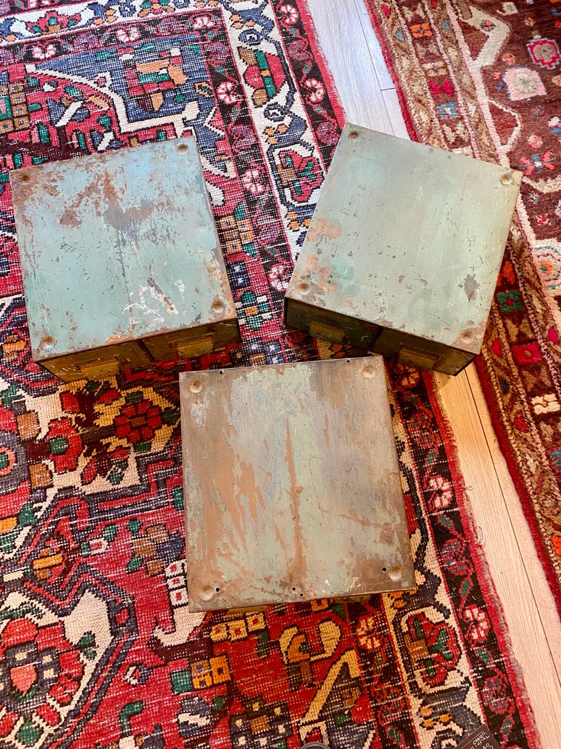 Set of 3 double industrial metal storage lockers