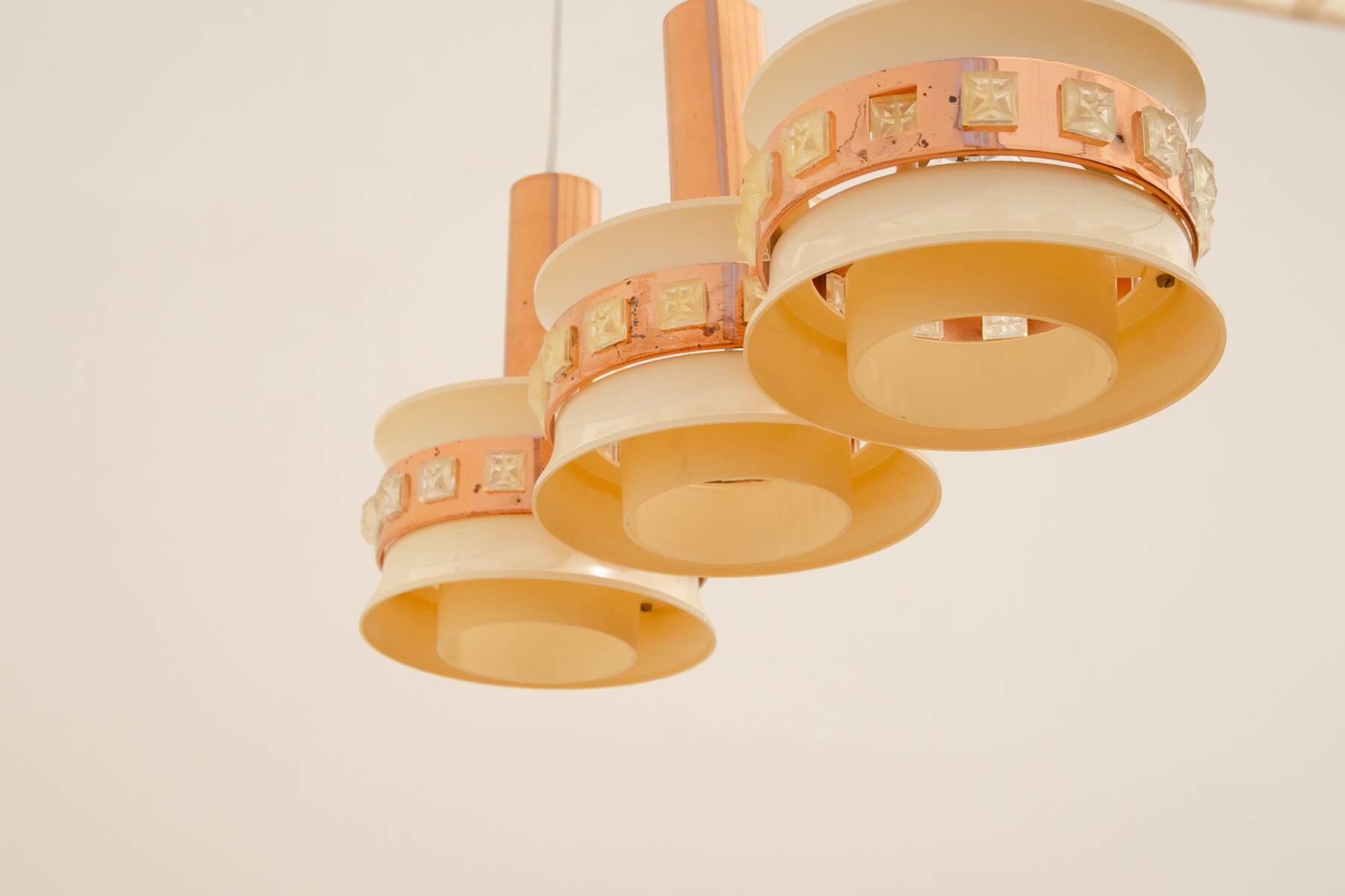 Vintage hanging lamp with three cut glass lampshades, Kamenický Šenov, 1970´s