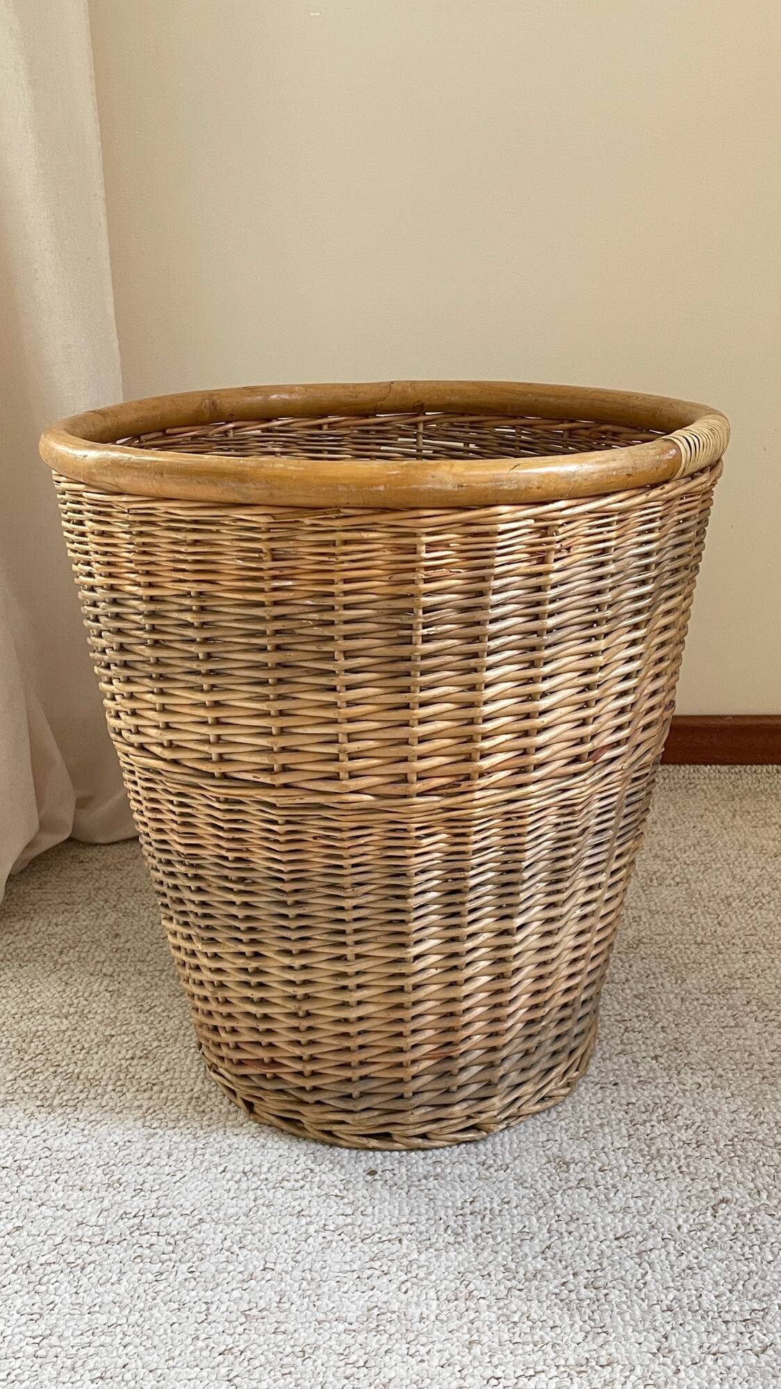 Large VINTAGE WICKER BASKET Wood