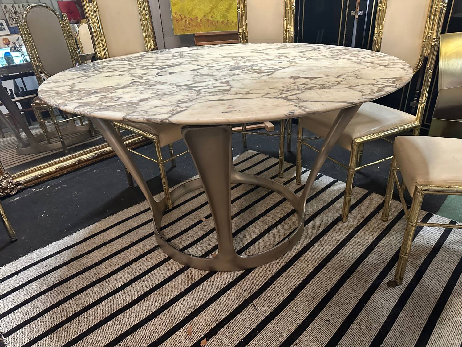 Marble and cast aluminum table by Michèle Charron, 1970