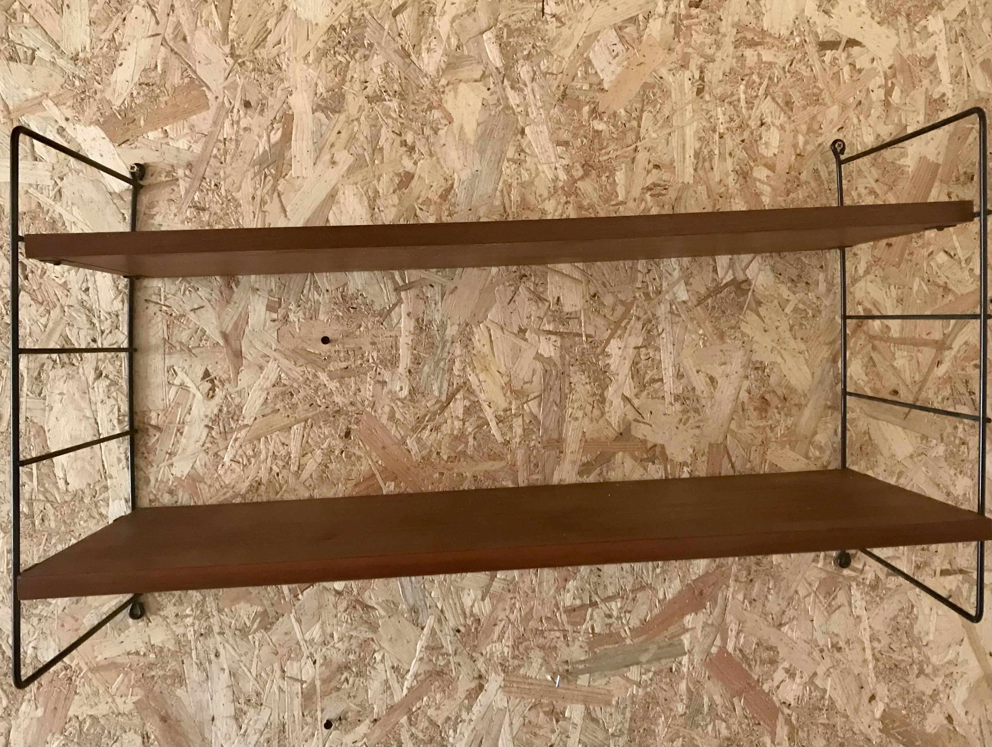 Vintage two-tier wall shelf string