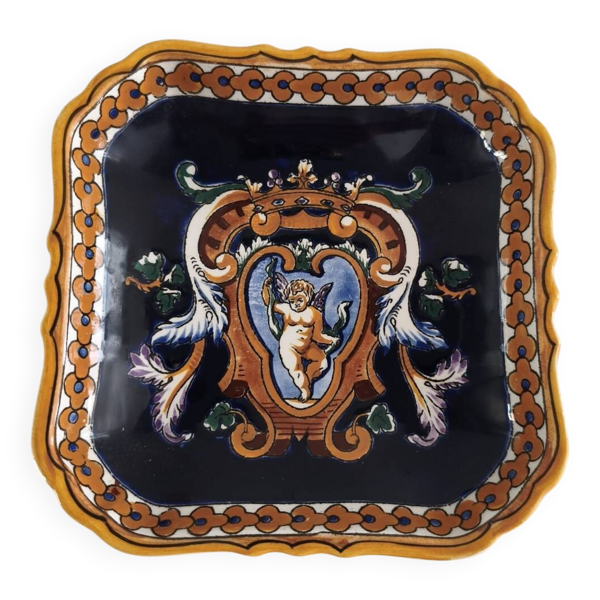 Coupelle carrée / Vide-poche faïence de Gien - Renaissance