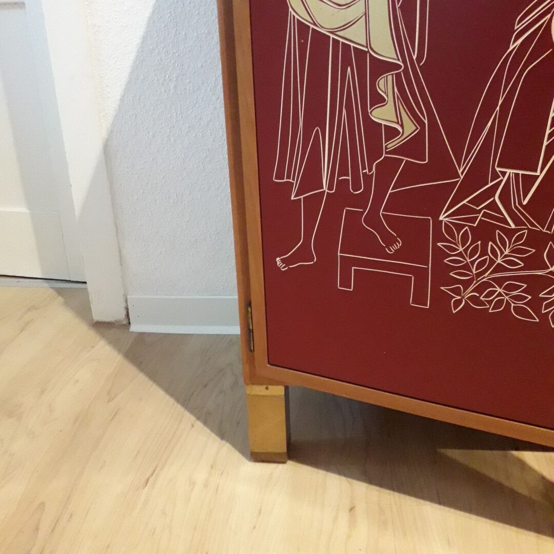 Red Lacquer Bar with gold leaf detail France circa 1950