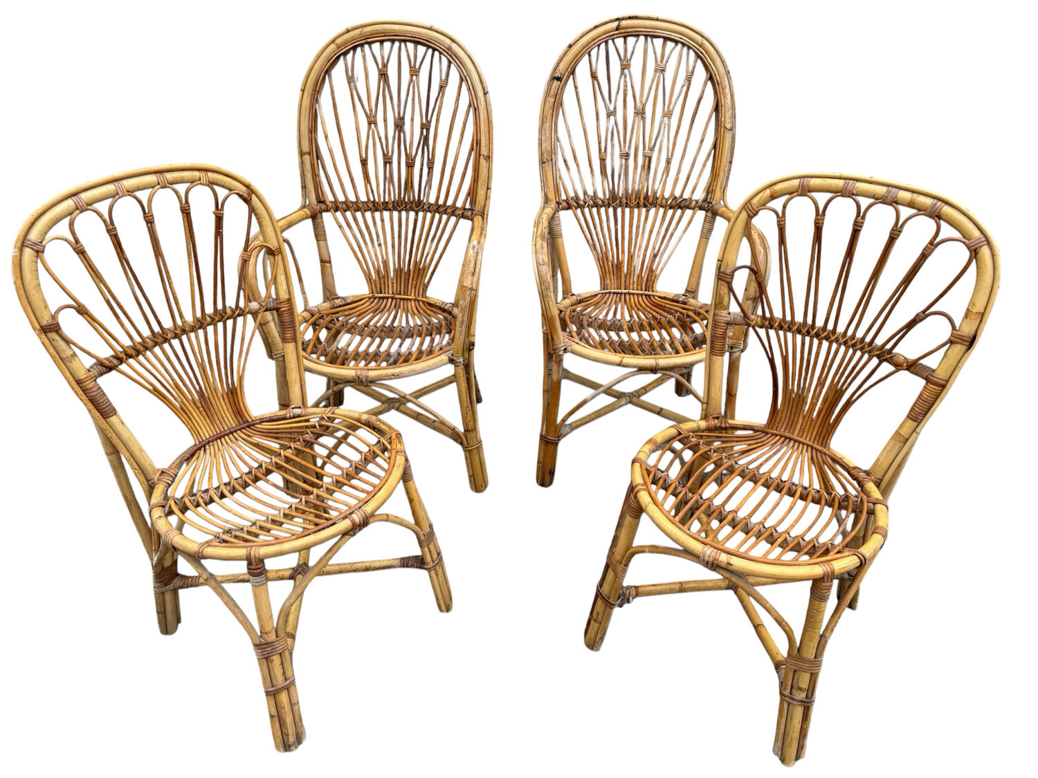 Rattan set of Provençal armchair and chair from the 60s