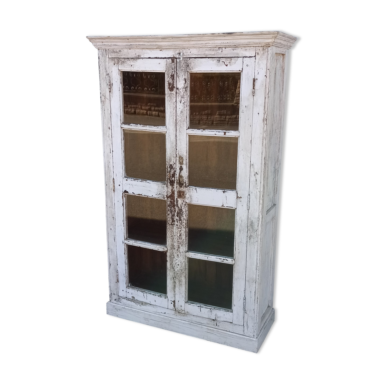 White wooden antique glazed wardrobe
