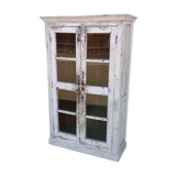 Armoire blanche en bois ancien vitrée