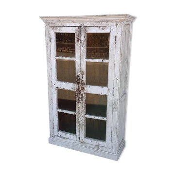 White wooden antique glazed wardrobe