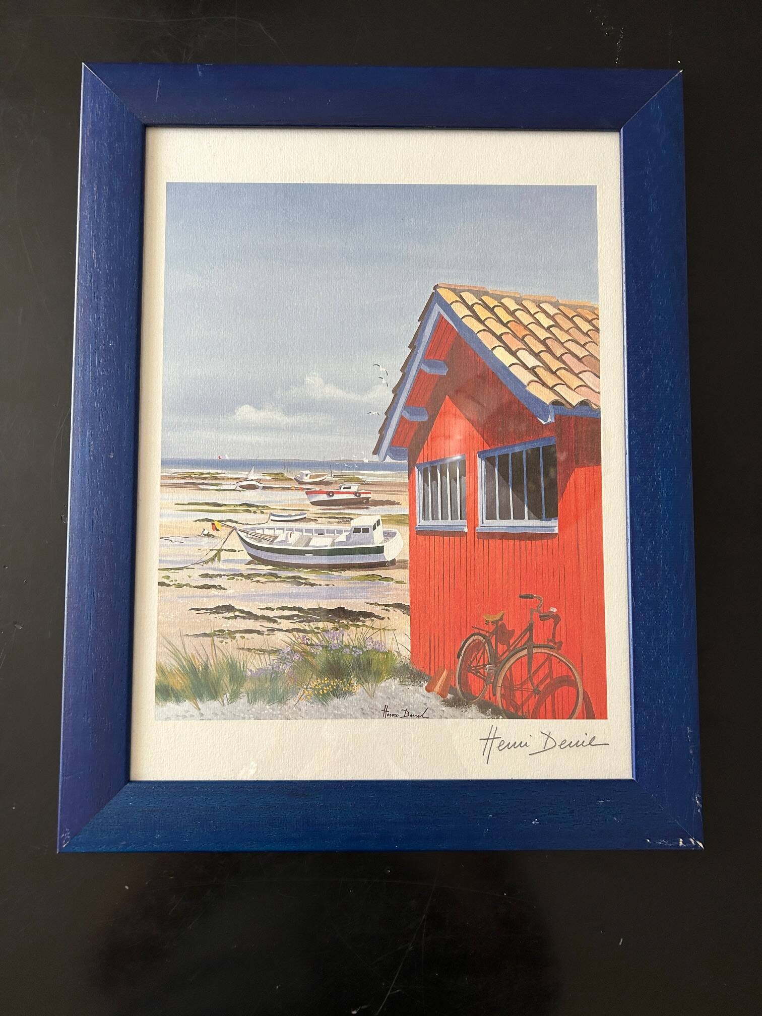 lithograph "Fisherman's hut" signed Henri Deuil