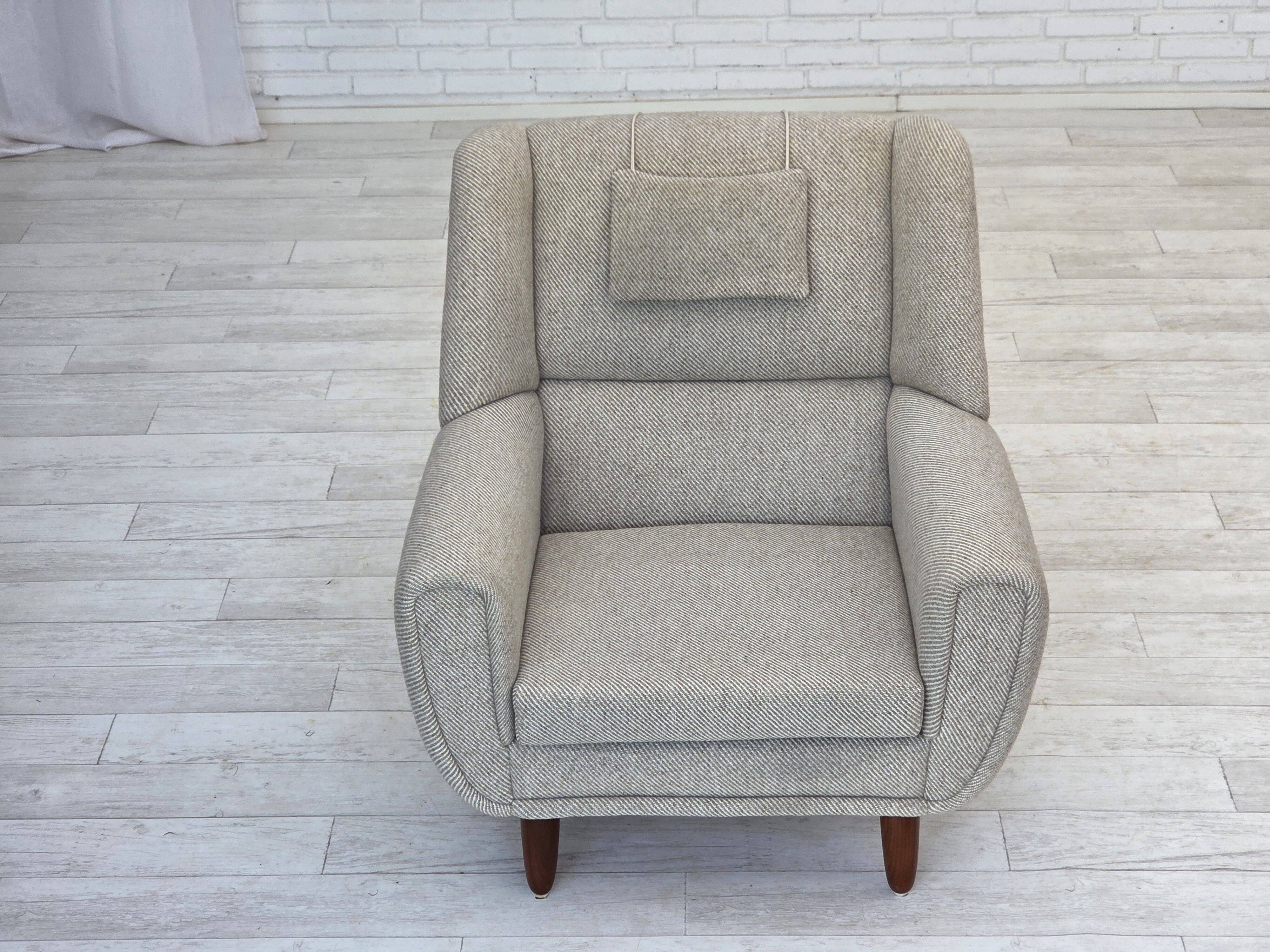 1960s, Danish design by Kurt Østervig, armchair model 61, wool, teak.