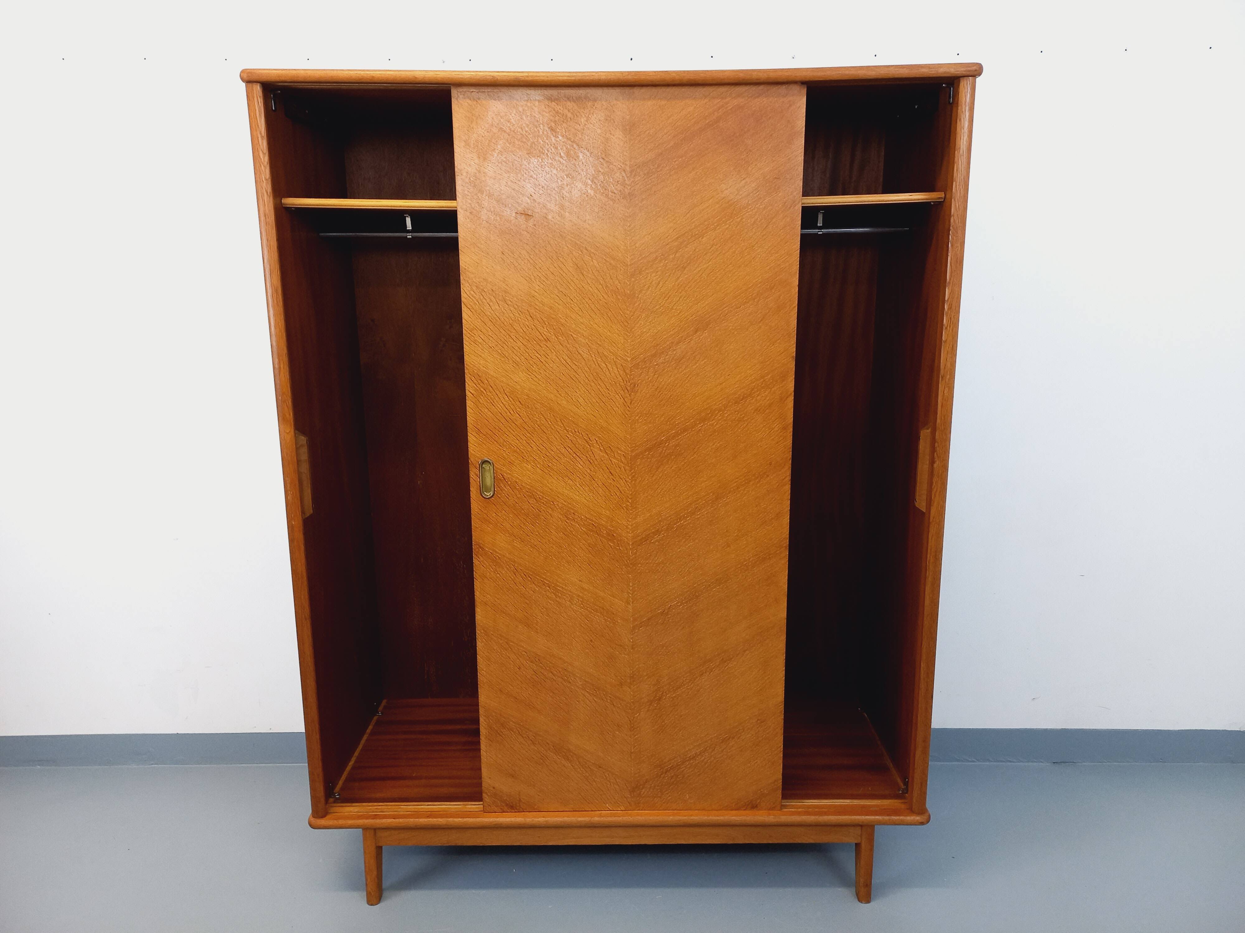 Vintage oak wardrobe from the 1960s.