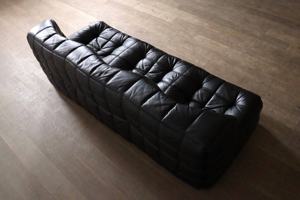 Kashima three seater sofa in black leather by Michel Ducaroy for Ligne Roset, 1970s
