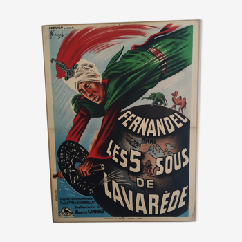 Original poster on frame 1939 " les 5 sous de lavarède "