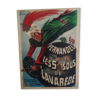 Affiche originale sur cadre 1939 " les 5 sous de lavarède"