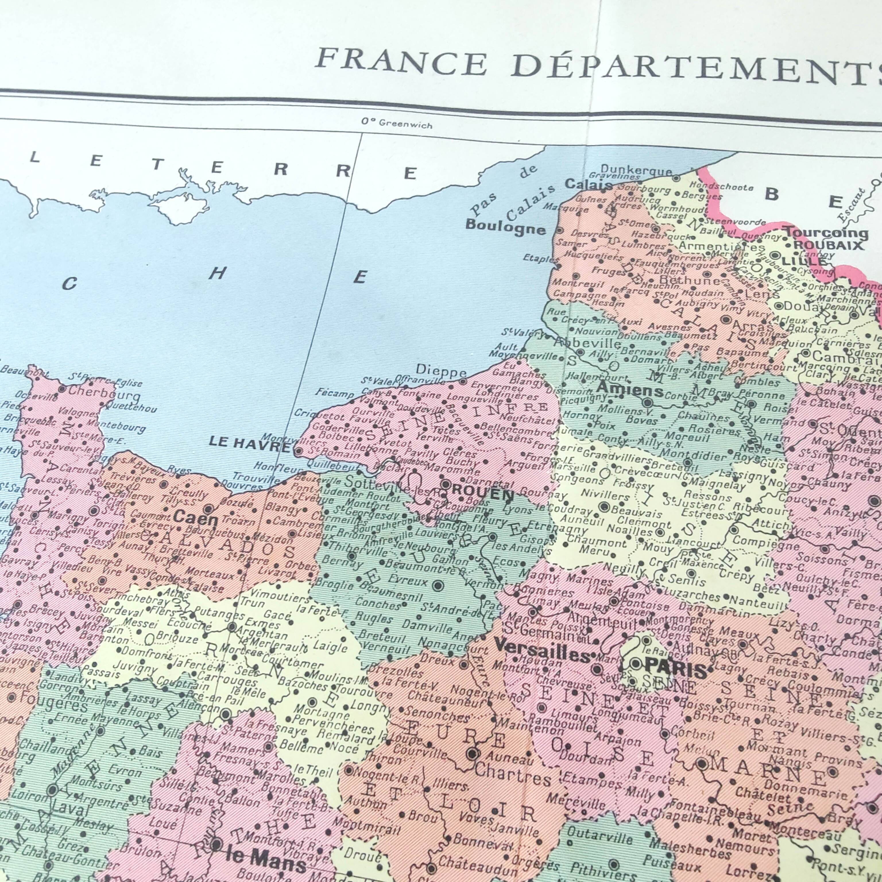 Old map of France and its departments in 1950 43x43cm