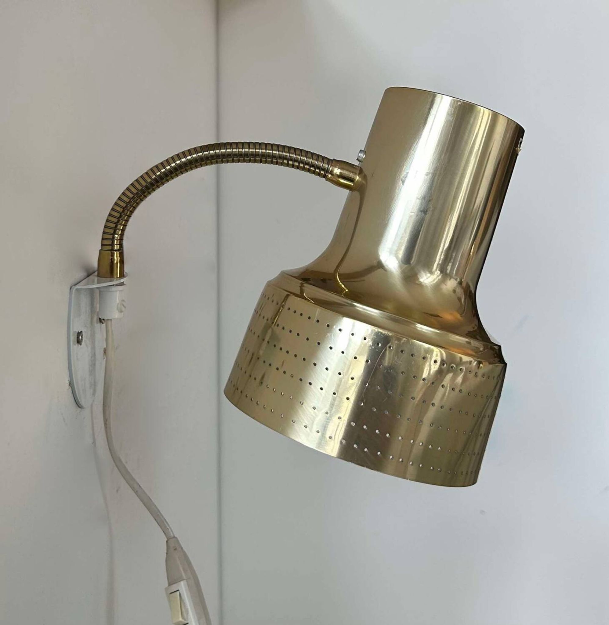 Vintage adjustable wall lamp, perforated brass, Carl Thore Suede 1960