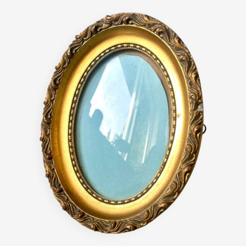Antique Oval Frame gilded wood 18.5 cm x 14 cm CONVEX bubble glass