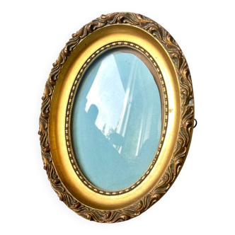 Antique Oval Frame gilded wood 18.5 cm x 14 cm CONVEX bubble glass