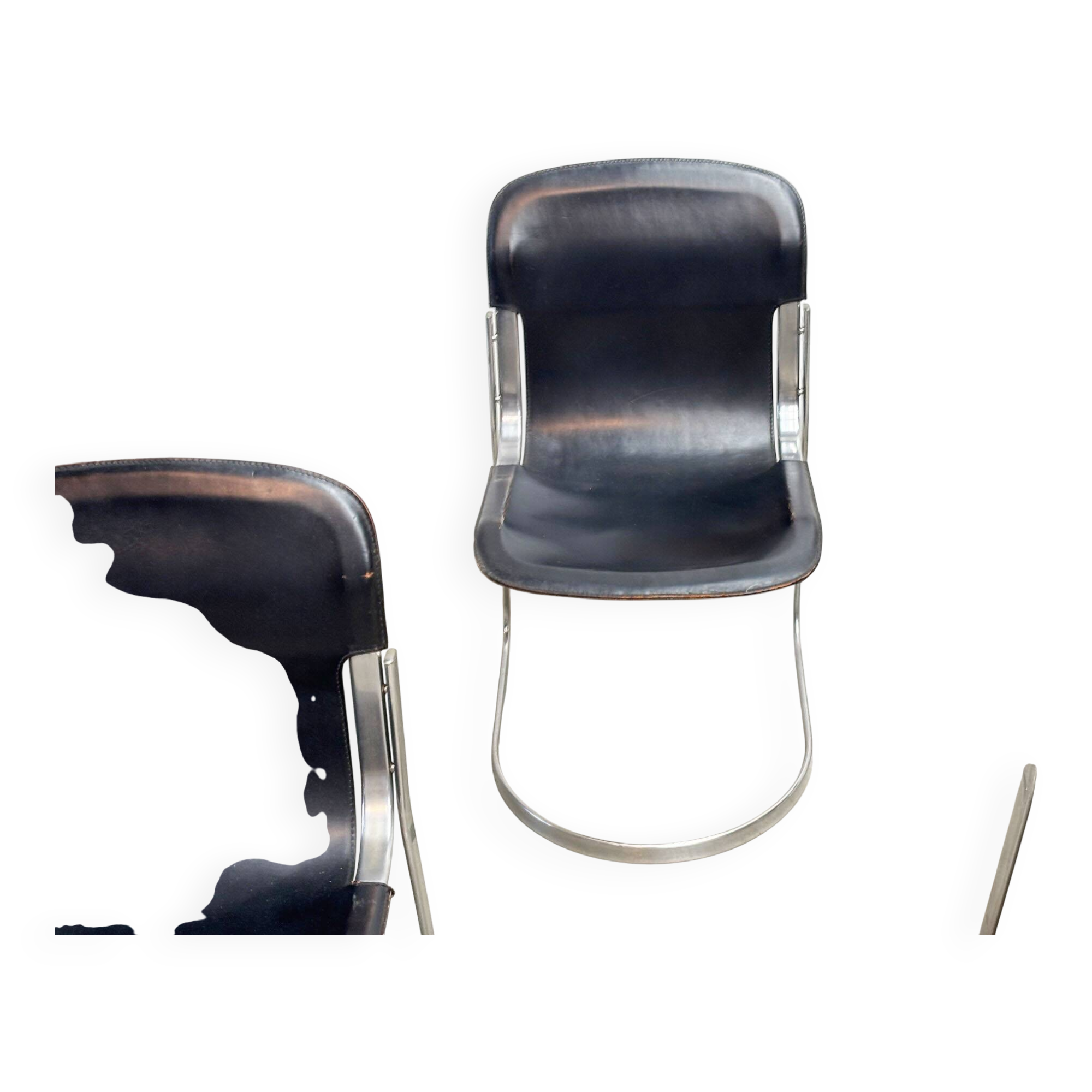 Set of six Willy Rizzo dining chairs in black leather