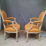Pair of Louis XVI style medallion armchairs