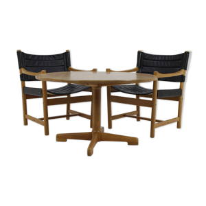 Ensemble de fauteuils en cuir noir danois et table basse par Ditte et Adrian Heath, années 1960