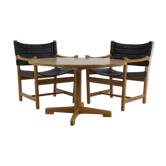 Ensemble de fauteuils en cuir noir danois et table basse par Ditte et Adrian Heath, années 1960