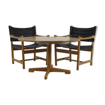Ensemble de fauteuils en cuir noir danois et table basse par Ditte et Adrian Heath, années 1960
